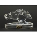 Sèvres crystal horse paperweight with paper label, 12.5cm wide :For Further Condition Reports Please