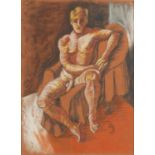 Seated nude male, chalk, bearing a monogram DG, framed, 40cm x 29cm :For Further Condition Reports