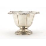 American sterling silver footed bowl, embossed with stylised motifs, 8cm high, 113.5g :For Further