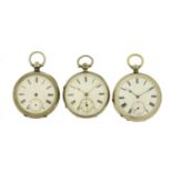 Three Victorian and later silver open face pocket watches including one by A Haller, with fusee