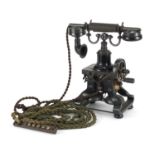 19th century Skeleton telephone by Ericsson, the cast iron phone with hand wind mechanism and two