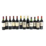 Twelve bottles of Bordeaux red wine including Château Gabard, Château Grand Videau, Château