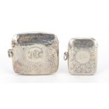 Two Edwardian silver vesta's, one with engraved decoration, Birmingham hallmarks, the largest 5.