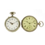 Gentleman's silver open face pocket watch and one other, the largest 5.5cm in diameter :For