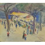Manner of Joseph Morris Raphael - People at an event with figures around a marquee, watercolour,