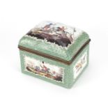 19th century continental porcelain casket with gilt interior probably German, finely hand painted