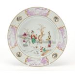 Chinese porcelain plate, hand painted in the famille rose palette with mothers and with children