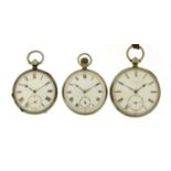 Three Victorian and later open face pocket watches including one by F B Adams & Sons with fusee