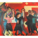 Figures dancing, German expressionist school oil on board, bearing an indistinct signature