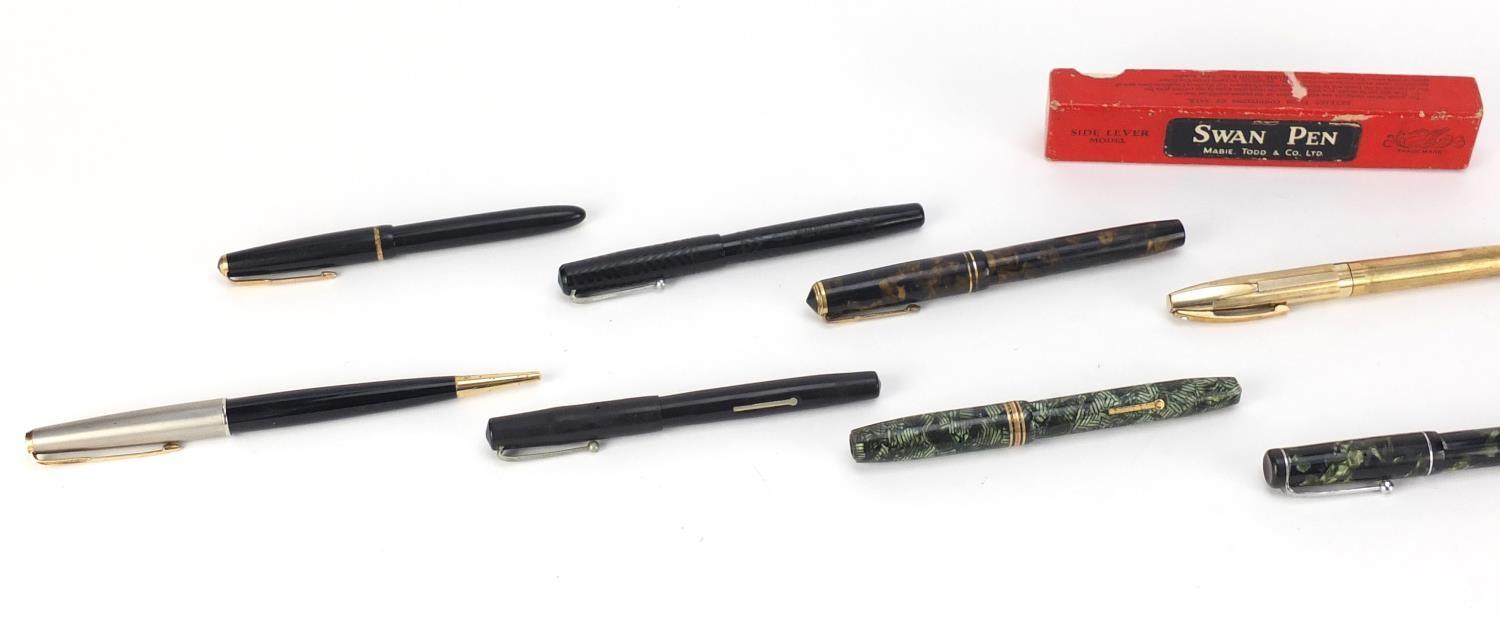 Fountain pens and Parker 61 dip pen including a Waterman's with 9ct gold bands, Swan self filler, - Image 2 of 9