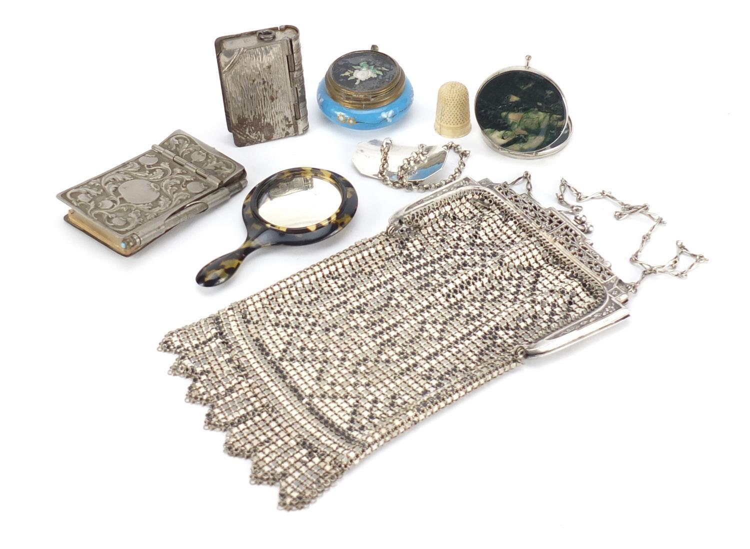 Objects including Georgian silver port decanter label, 1920's chain link purse with silver - Image 5 of 7