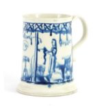 18th century pearlware tankard decorated with a couple combing and spinning, inscribed William &