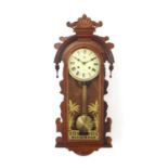 Mahogany cased thirty one day regulator wall clock, striking on two gongs, 90cm in length :For