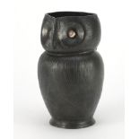 Arts & Crafts Liberty & Co Tudric pewter jug in the form of an owl, with cowrie shell eyes,