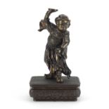 Japanese bronze figure of a man wearing a robe, 29cm high :For Further Condition Reports Please
