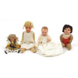 Four vintage dolls with jointed limbs including Kopplesdorf and Armand Marseille, the largest 51cm