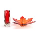 Murano Sommerso four colour glass vase and a leaf dish, the largest 25.5cm high :For Further