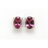 Pair of silver and pink tourmaline solitaire earrings, 5mm in length, 1.0g :For Further Condition