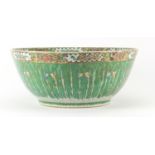 Chinese Canton porcelain punch bowl, hand painted with cabbage leaves, flowers and butterflies, 40.