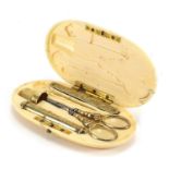 19th century French ivory necessaire housing silver gilt implements including scissors, needle