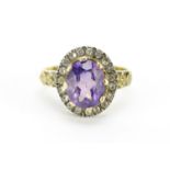 18ct gold amethyst and clear stone ring, size M, 7.4g :For Further Condition Reports Please Visit