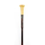 Bamboo walking stick with carved ivory pommel, 95cm in length :For Further Condition Reports