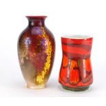 Royal Doulton Flambe vase and a Poole pottery Delphis vase, the largest 20.5cm high :For Further