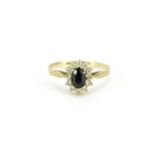 9ct gold sapphire and cubic zirconia ring, size R, 1.9g :For Further Condition Reports Please
