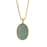 9ct gold opal pendant, 3.8g, on an 18ct gold necklace, 22cm in length, 4.8g :For Further Condition