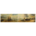 W Wall - Moored fishing boats, pair of 19th century oil on canvases, mounted and framed, each 39cm x