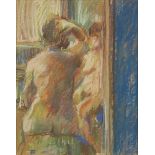 Thomas John Coates - Nude female looking in a mirror, pastel, inscription verso, mounted and framed,