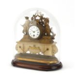 French alabaster and gilt metal mounted mantel clock housed under a glass dome, the clock mounted