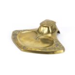 Art Nouveau bronze desk ink stand cast in relief with stylised flowers, impressed Gesuhutzt to the
