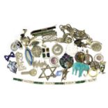 Mostly silver jewellery, some with enamelled decoration including a Victorian watch chain, brooches,