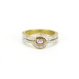 9ct gold amethyst and diamond ring, size M, 4.6g :For Further Condition Reports Please Visit Our