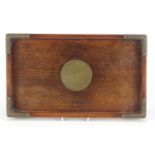 Chinese hardwood tray with engraved brass mounts, 43.5cm wide :For Further Condition Reports