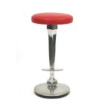 Contemporary polished aluminium bar stool with red leather seat and ball and claw support, 77cm high