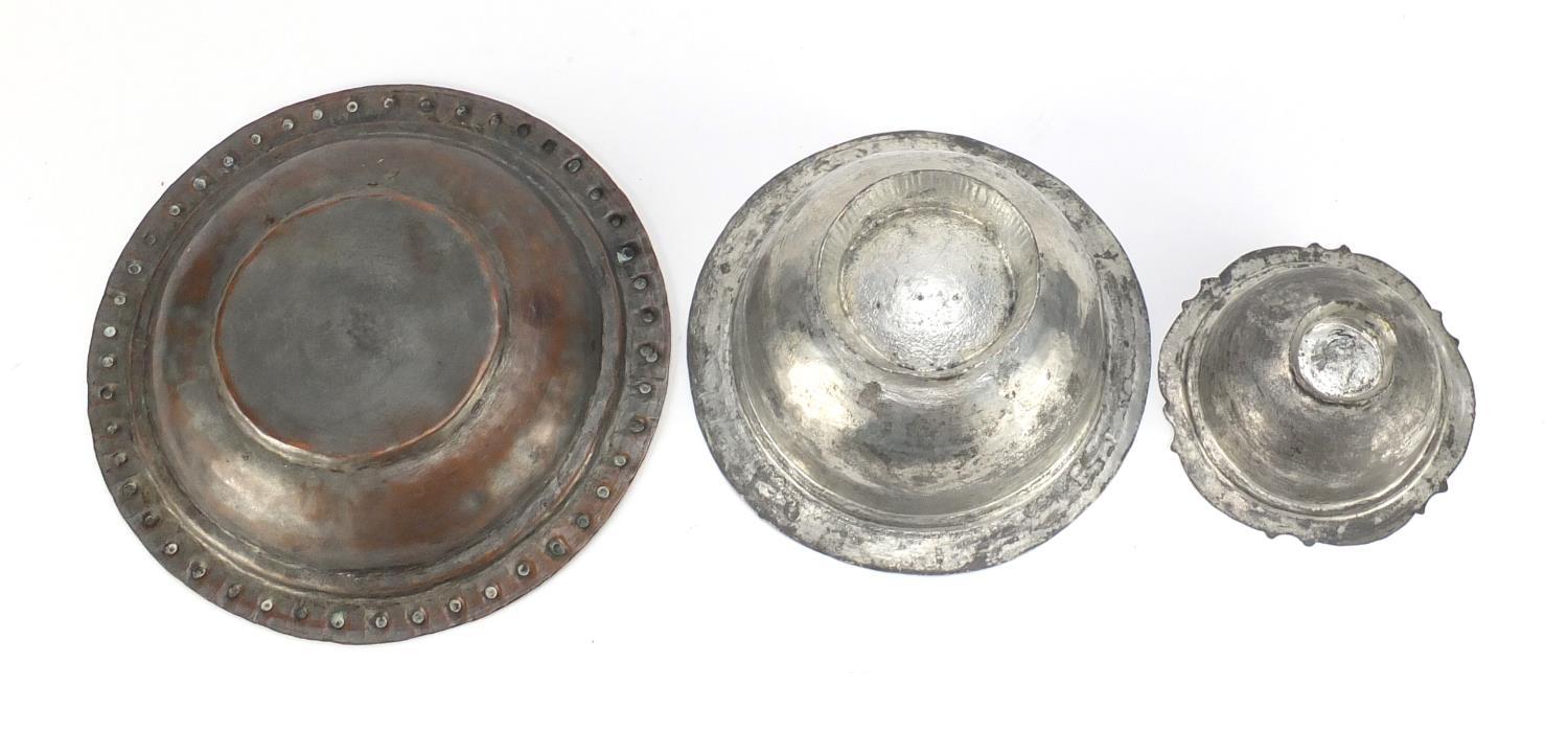 Group of Ottoman metalware including bowls and three pots with covers, the largest 17cm high :For - Image 5 of 5