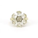 9ct gold white sapphire flower head ring, size N, 5.3g :For Further Condition Reports Please Visit