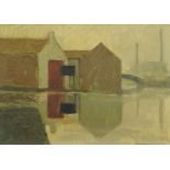 Gordon Wates 1953 - Canal reflections, oil on board, mounted and framed, 40cm x 27.5cm :For