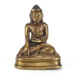 Antique Burmese bronze figure of seated Buddha, 15.5cm high :For Further Condition Reports Please