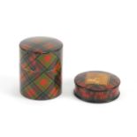 Victorian Tartanware stamp box and cotton reel box, the largest 5cm high :For Further Condition