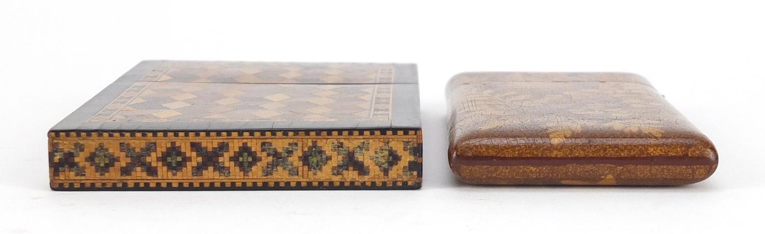 Two Victorian calling card cases including a Tunbridge Ware example with micro mosaic inlay, the - Image 4 of 4