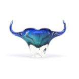 Contemporary Czechoslovakian art glass bowl in the form of a bull's head, 29.5cm wide :For Further