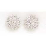 Pair of 18ct white gold diamond cluster earrings, approximately 2ct in total, 2cm in diameter, 12.0g