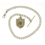 Silver watch chain with T-bar and jewel, 36cm in length, 40.0g :For Further Condition Reports Please