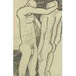 Two nude males, pencil drawing, bearing a signature Vaughan, mounted and framed, 25.5cm x 16cm :
