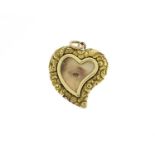 Antique unmarked gold eye miniature mourning pendan, in the shape of a witches heart, 3cm in length,
