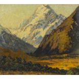 Duncan Darroch - Mountain landscape, New Zealand, oil on canvas, inscribed verso, mounted and