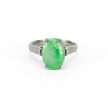 Chinese 18ct white gold green jade ring, size L, 3.0g :For Further Condition Reports Please Visit